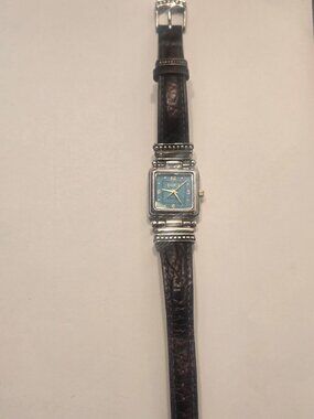 Vintage Ecclissi Sterling Silver & Turquoise dial watch & textured leather band